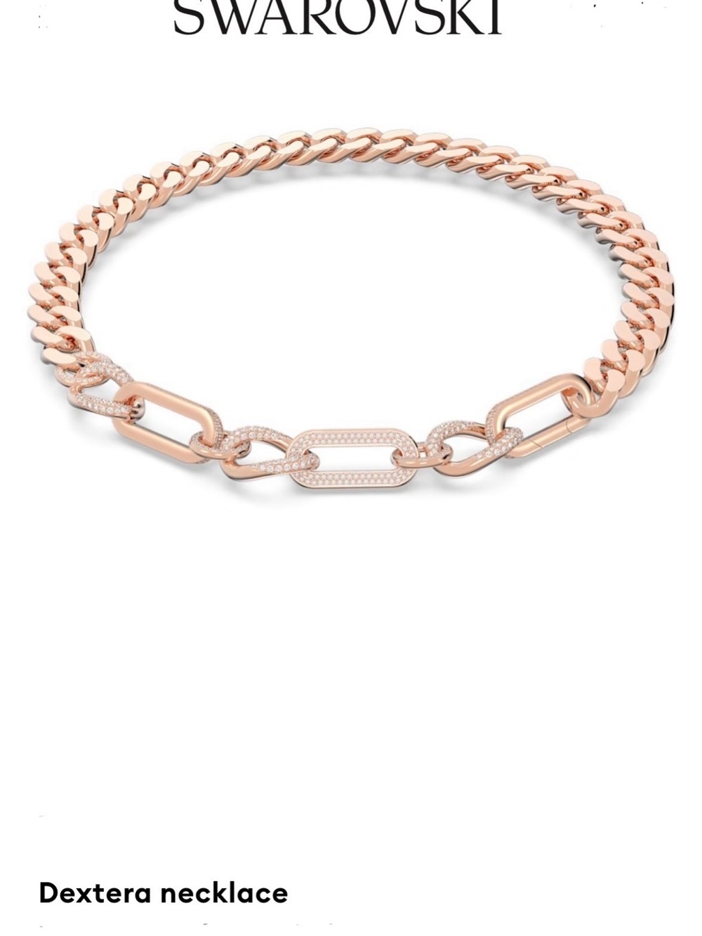 Swarovski Rose Gold-Tone Dextera Chain Necklace with Pavé Links